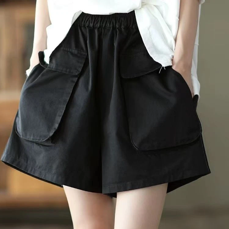 夏季新款工装短裤女韩版高腰宽松显瘦复古百搭休闲裤阔腿正品