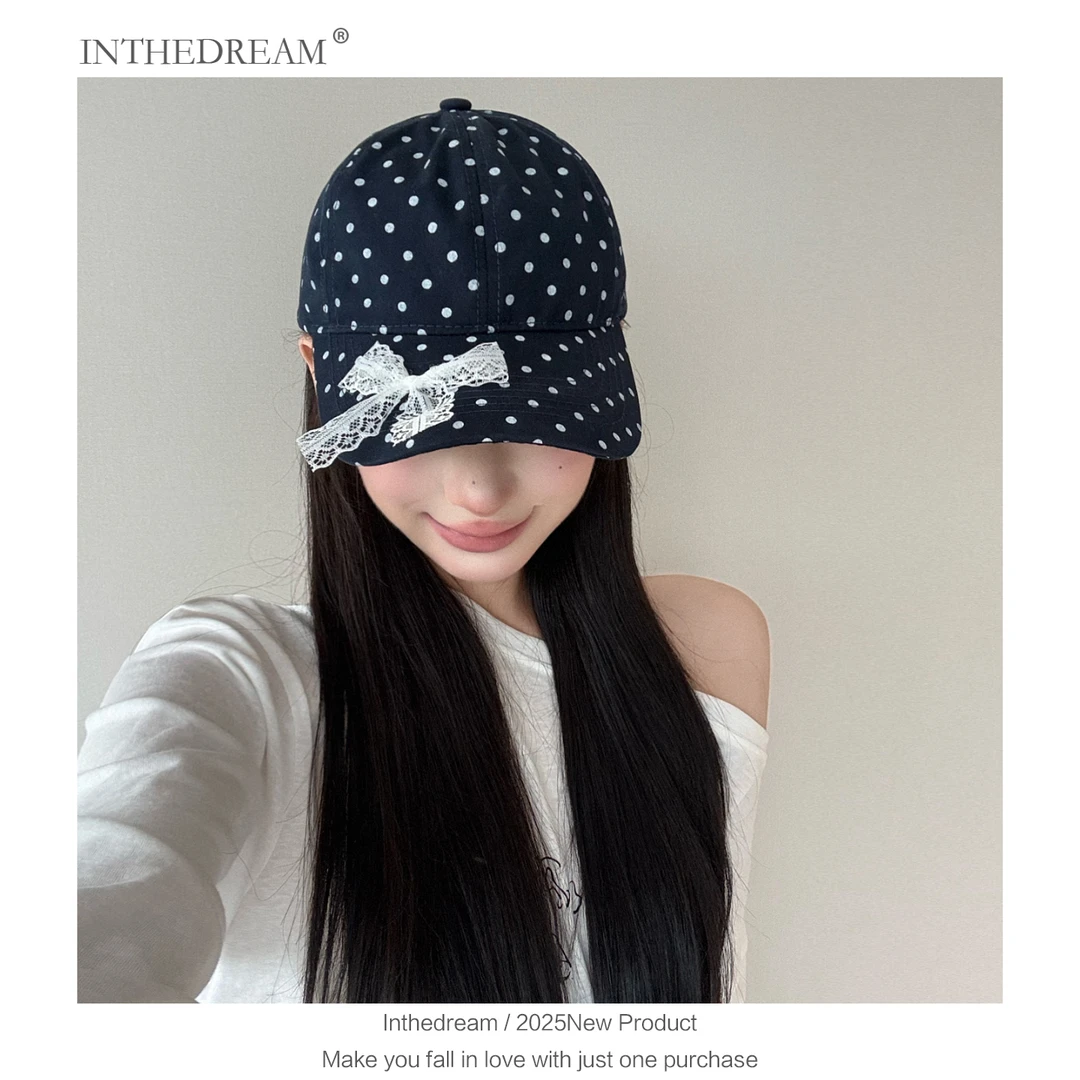 韩版ins风时尚波点蝴蝶结棒球帽女甜美可爱学生街拍显脸小鸭舌帽