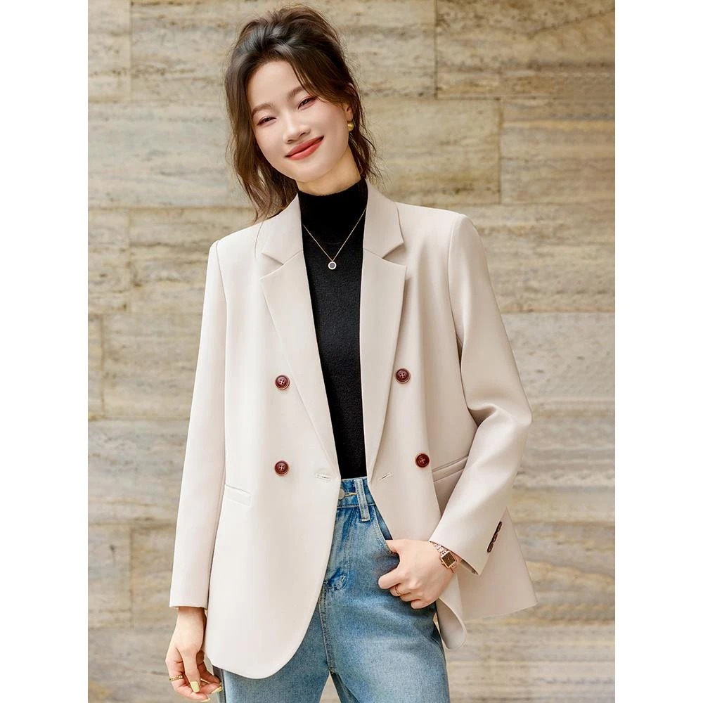 米白色西装外套女春秋2025新款气质高级感超好看女士职业西服上衣