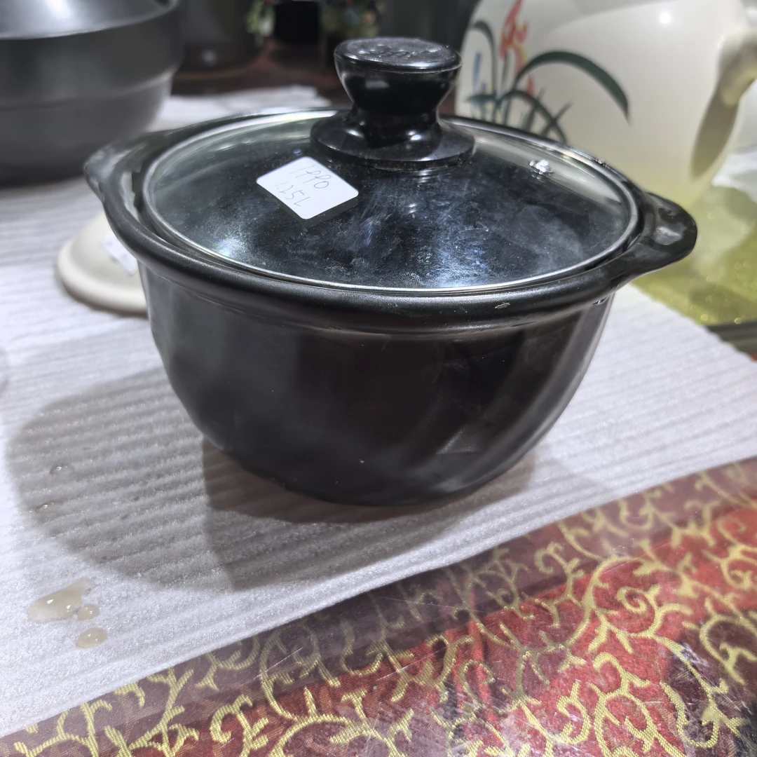 景德镇珍宝1.5升砂锅1910黑玻璃盖