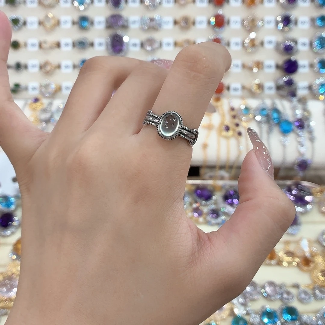 蛇纹石玉银S925镶嵌戒指