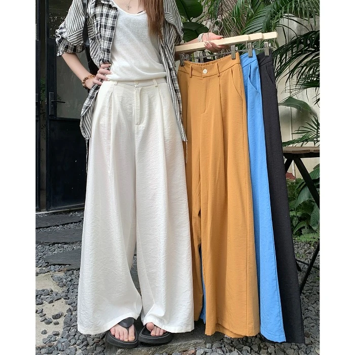 新款白色西装休闲裤女夏季垂感宽松阔腿裤子百搭高腰直筒拖地长裤