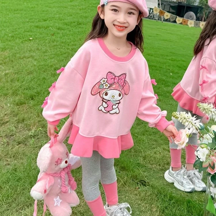 【2025新款】儿童春秋女童长袖韩版休闲卫衣套装外穿女宝宝卡通套装