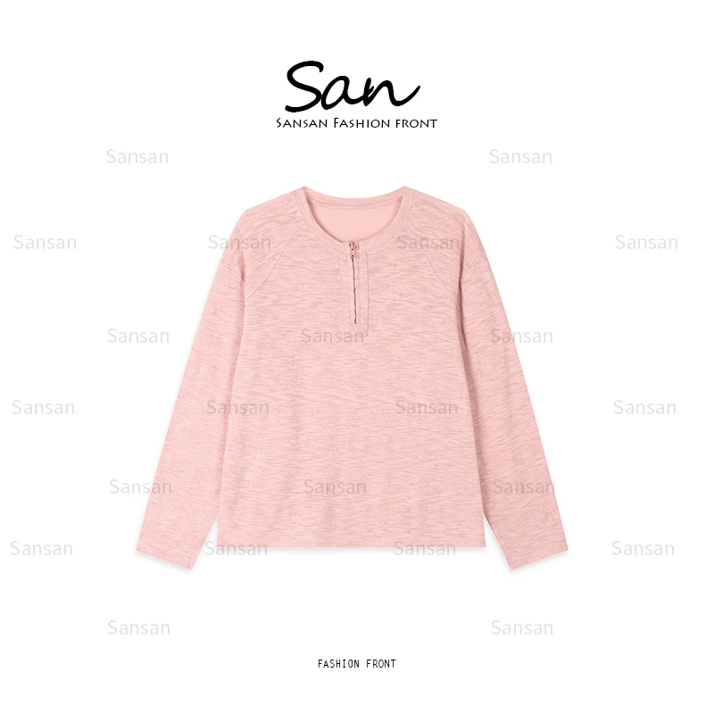 【SANSAN】轻奢极简纯色休闲时尚减龄百搭长袖套头上衣DY-7534
