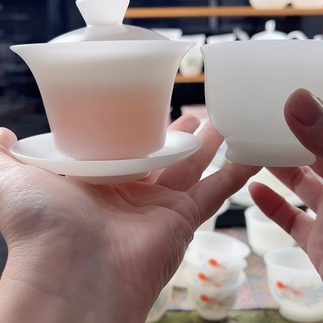 素烧璞玉马蹄盖碗+压手杯