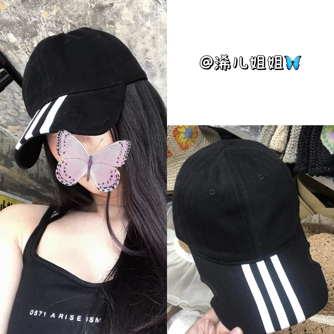 【浠儿家】 小众设计感条纹棒球帽子女百搭休闲简约个性鸭舌帽男