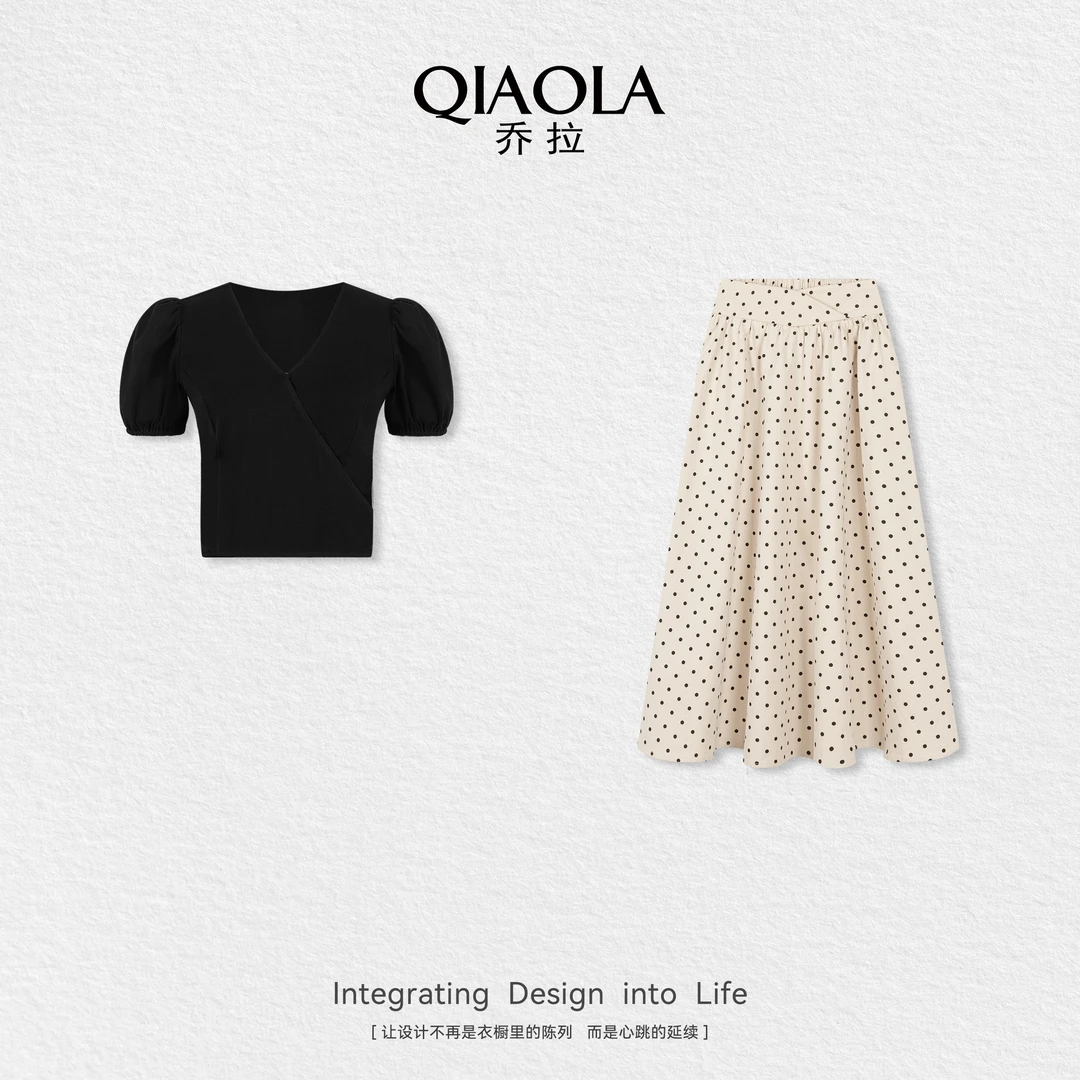 QIAOLA/乔拉【圆梦舞曲】夏新款针织弹性遮肉显瘦气质百搭套装预售