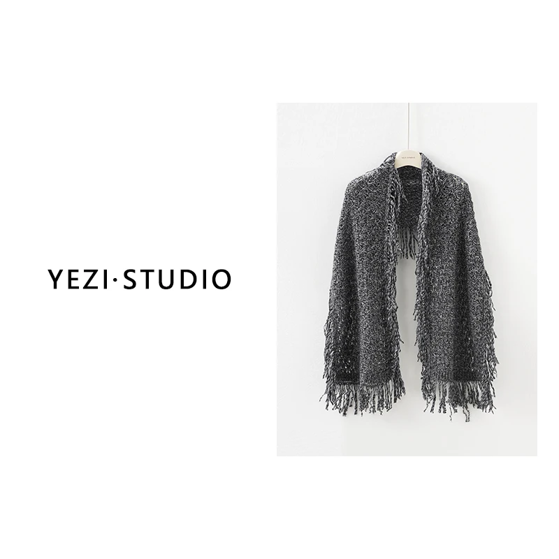【自然美学】山羊绒羊毛加厚流苏编织围巾复古花纱披肩25442018