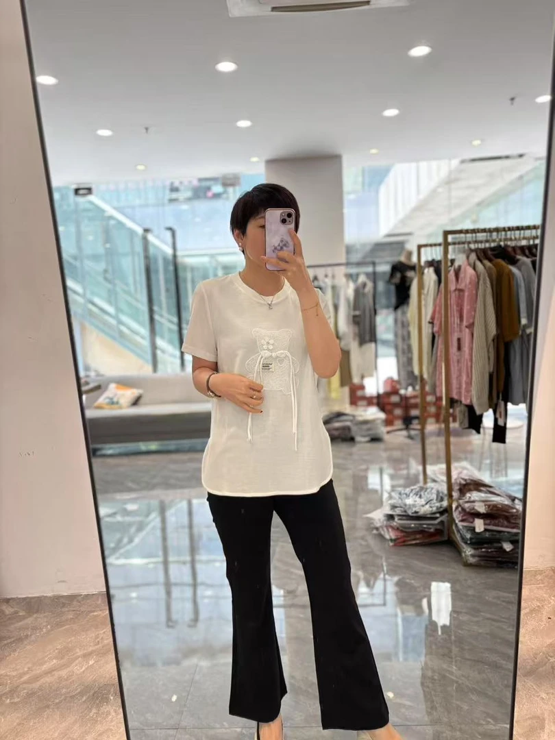 【丽丽家】夏季休闲T恤中式风减龄小熊显瘦短袖15