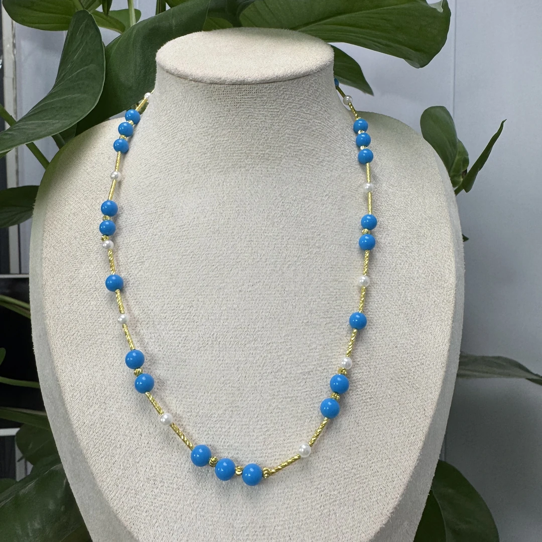 非金属珐琅项链 蓝色 设计款锁骨链  S409