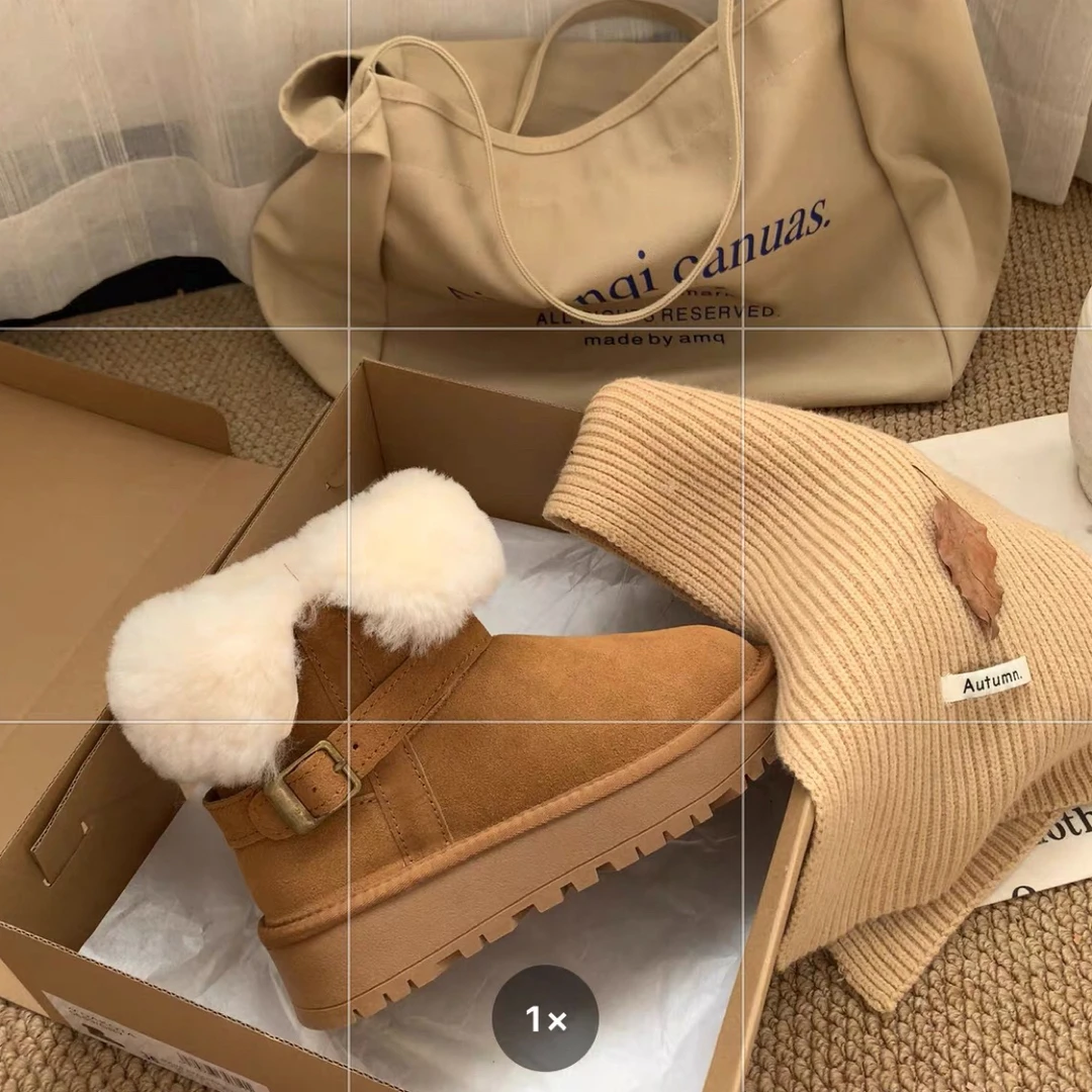 5859平底通用保暖时尚雪地靴冬季时尚百搭秋冬真皮厚底加绒中筒