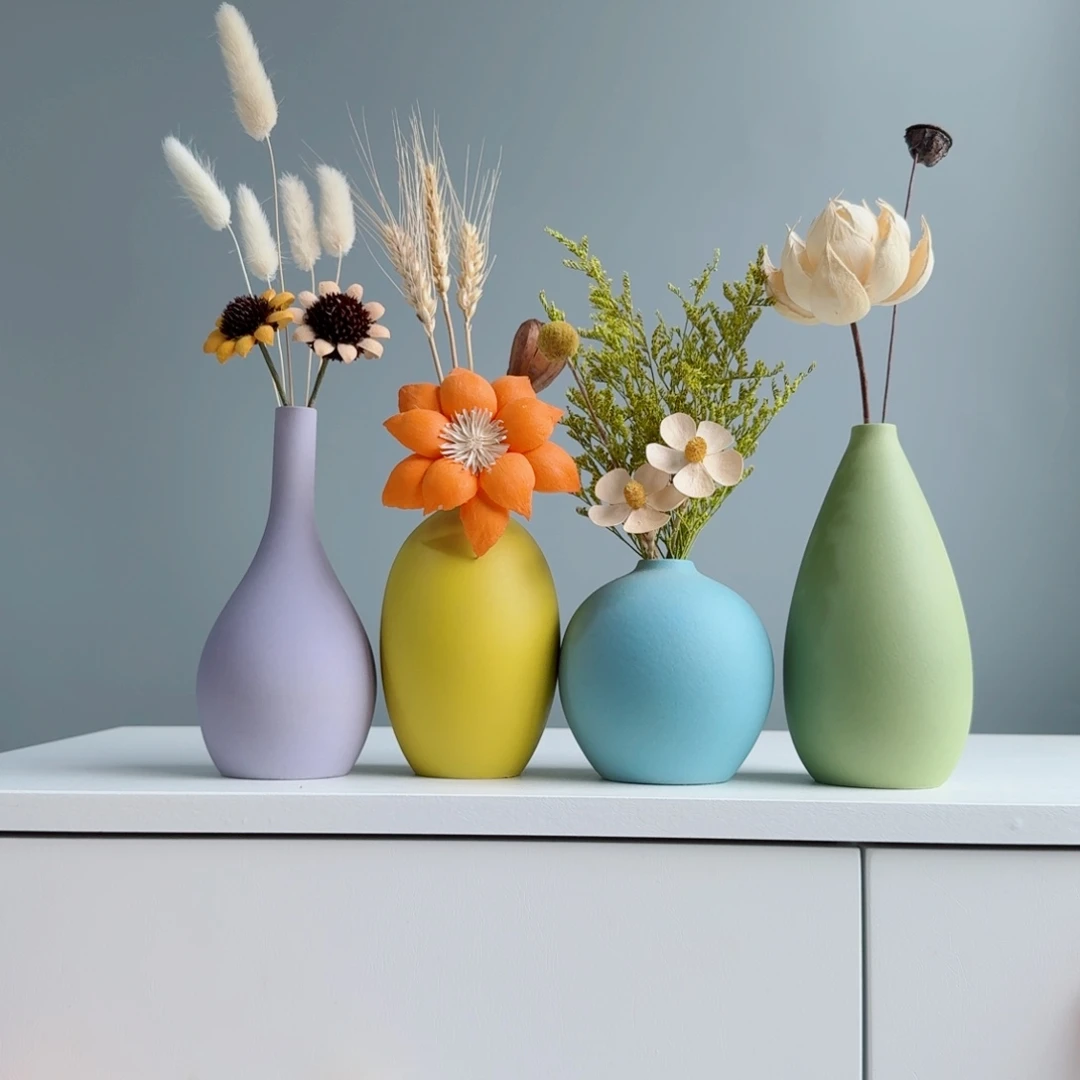 瓷片陶瓷小花瓶含花总高约20-30cm