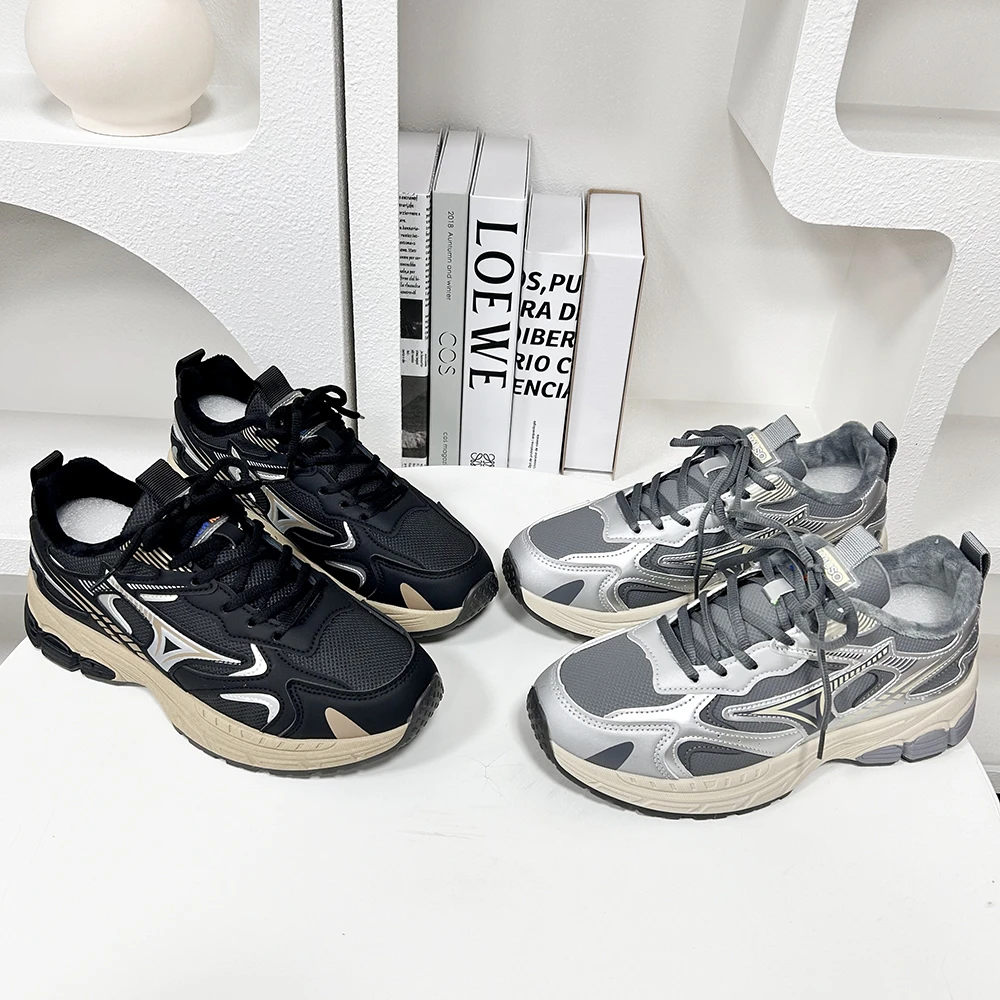 F2711 加绒休闲男鞋2024新款软底增高男士户外运动鞋跑步老爹鞋男