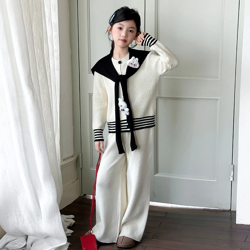 女童毛衣套装春秋2025新款女大童韩系穿搭儿童超好看针织衫两件套