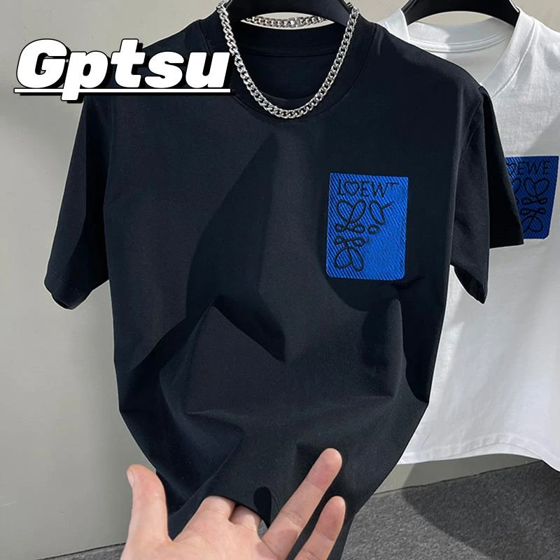 GPTSu男士夏款内搭重磅加厚短袖T恤时尚轻奢潮牌男装半袖圆领上衣