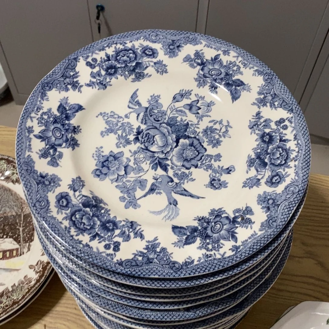 瓷微瑕蓝鸟十寸平盘