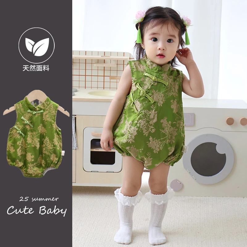 戴维贝拉【断码】新起点服饰婴儿衣服夏装连体衣爬服女宝中国风汉