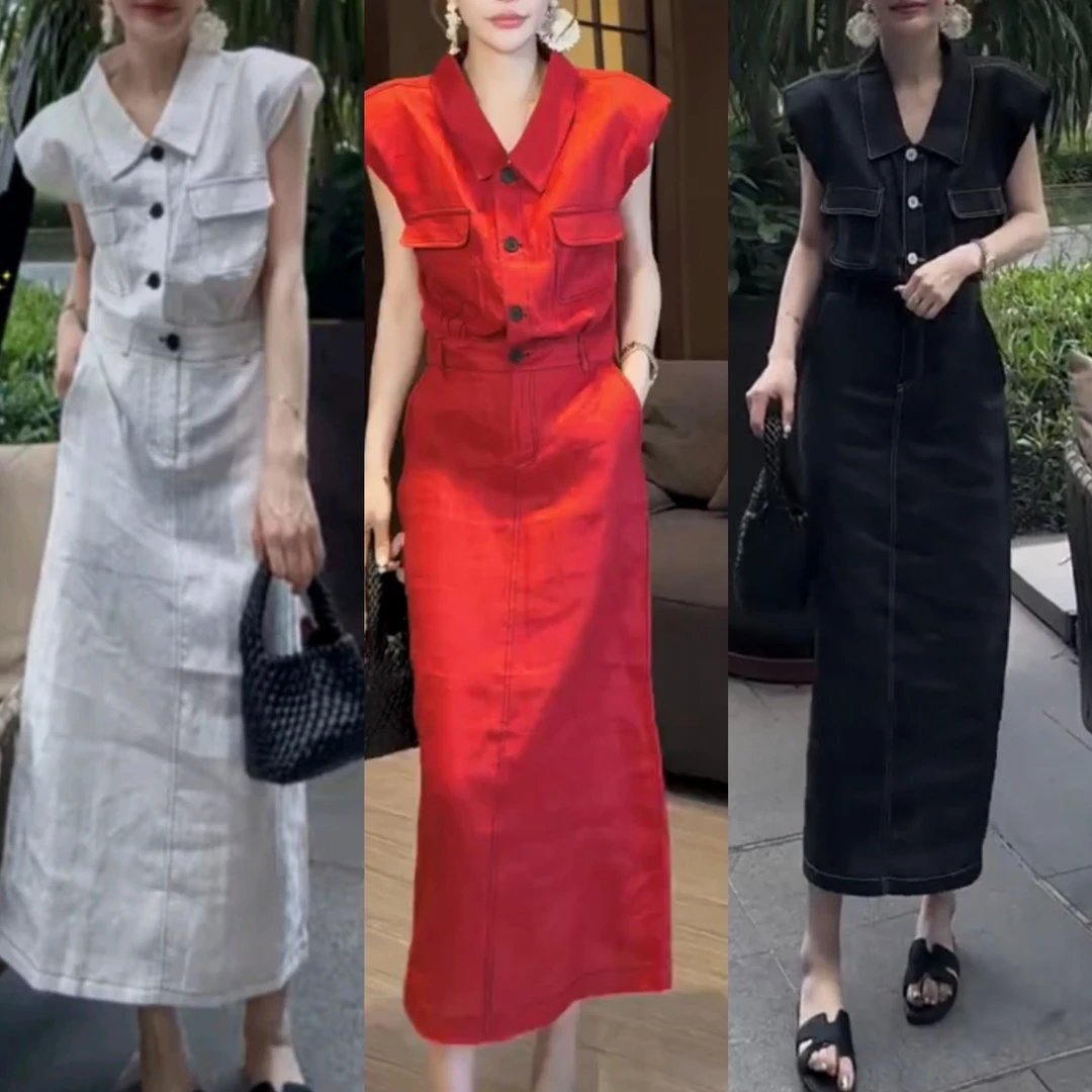 女森说夏季新款薄款透气棉麻开叉连体裙宽松显瘦洋气减龄连体裙