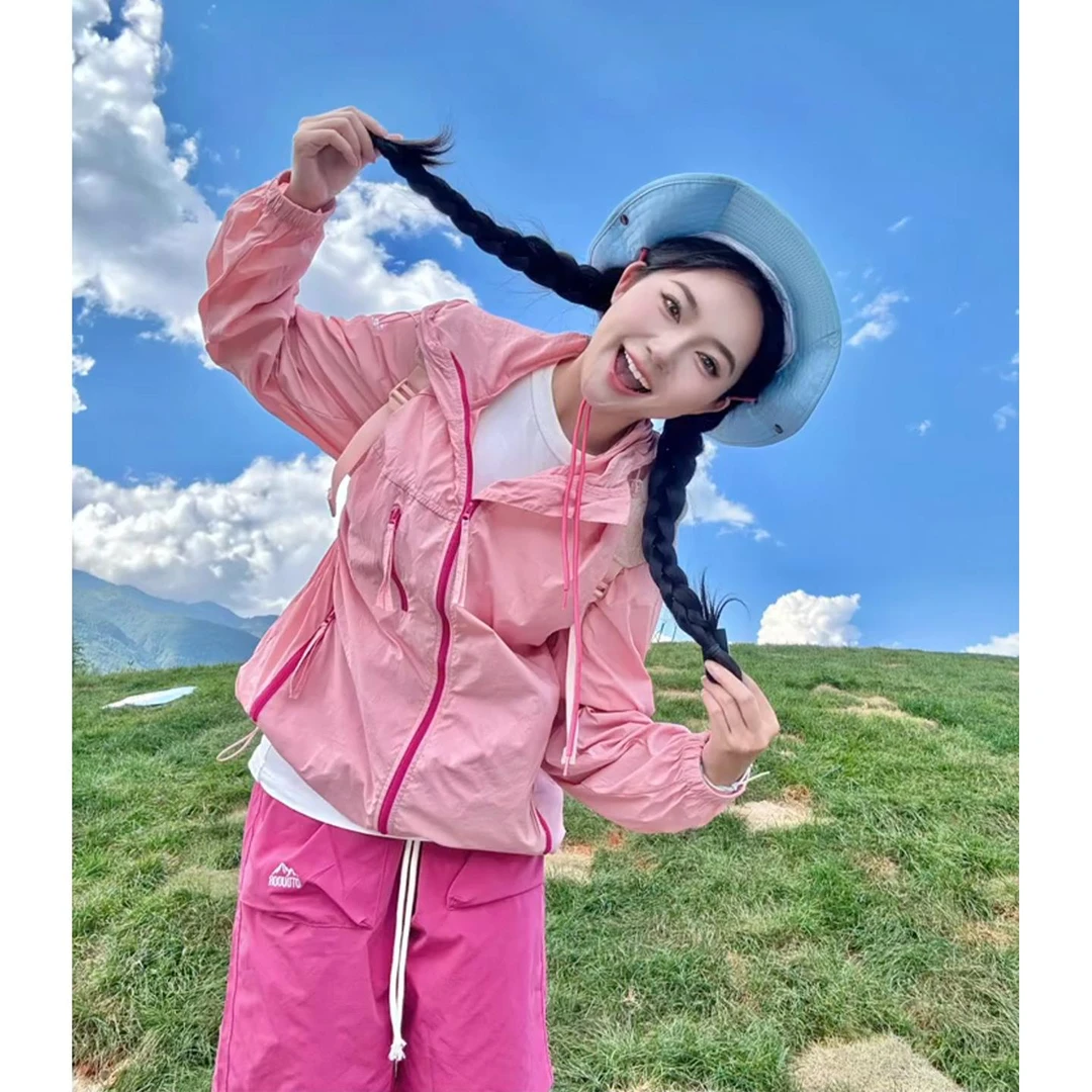多巴胺樱花粉色轻薄防晒衣女夏薄款冰丝速干外套户外骑行服冲锋衣