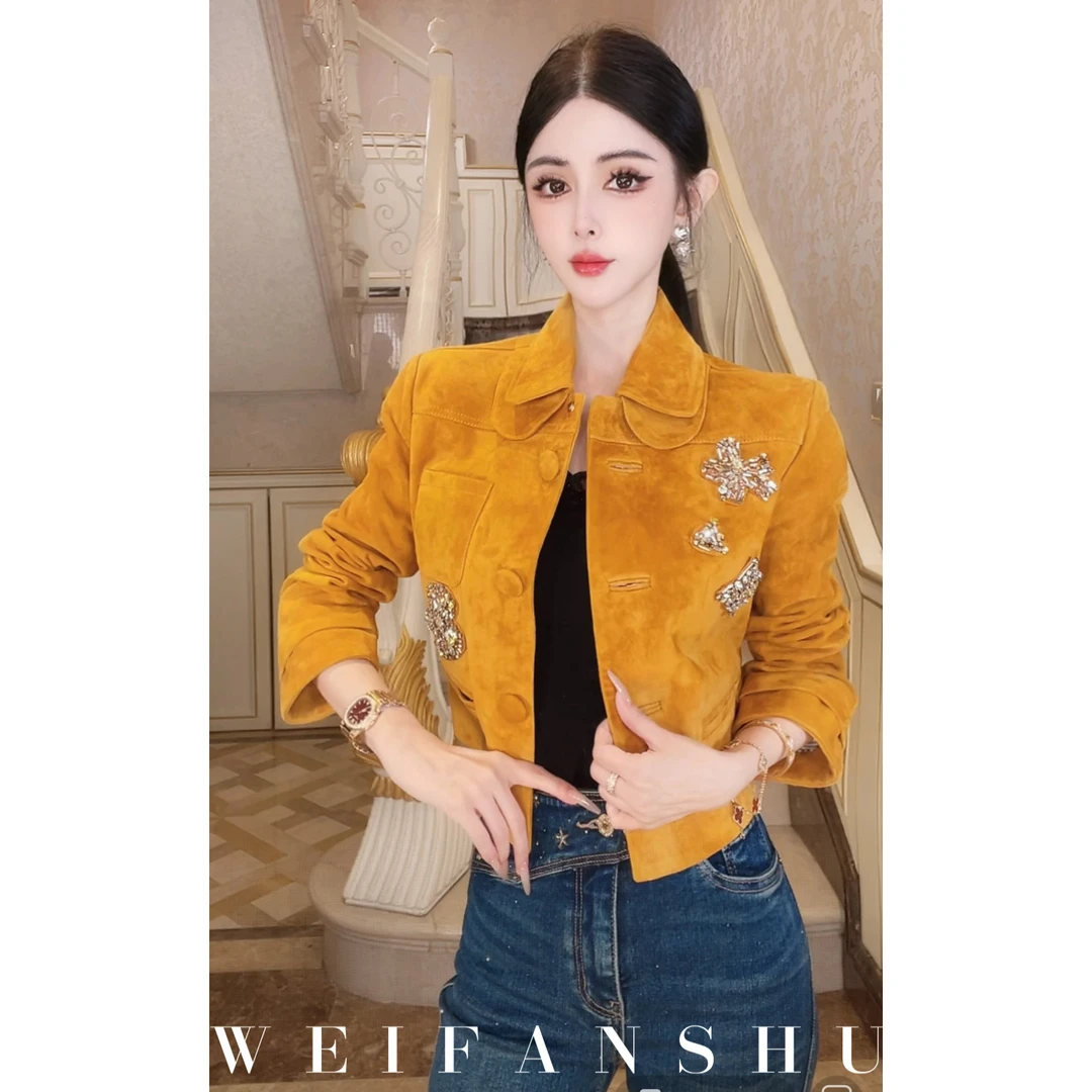 WEIFANSHU/魏凡舒【米兰路透】早秋新款高级感时尚气质复古羊皮套装