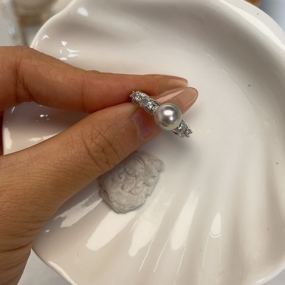 戒指海水珍珠银S925镶嵌