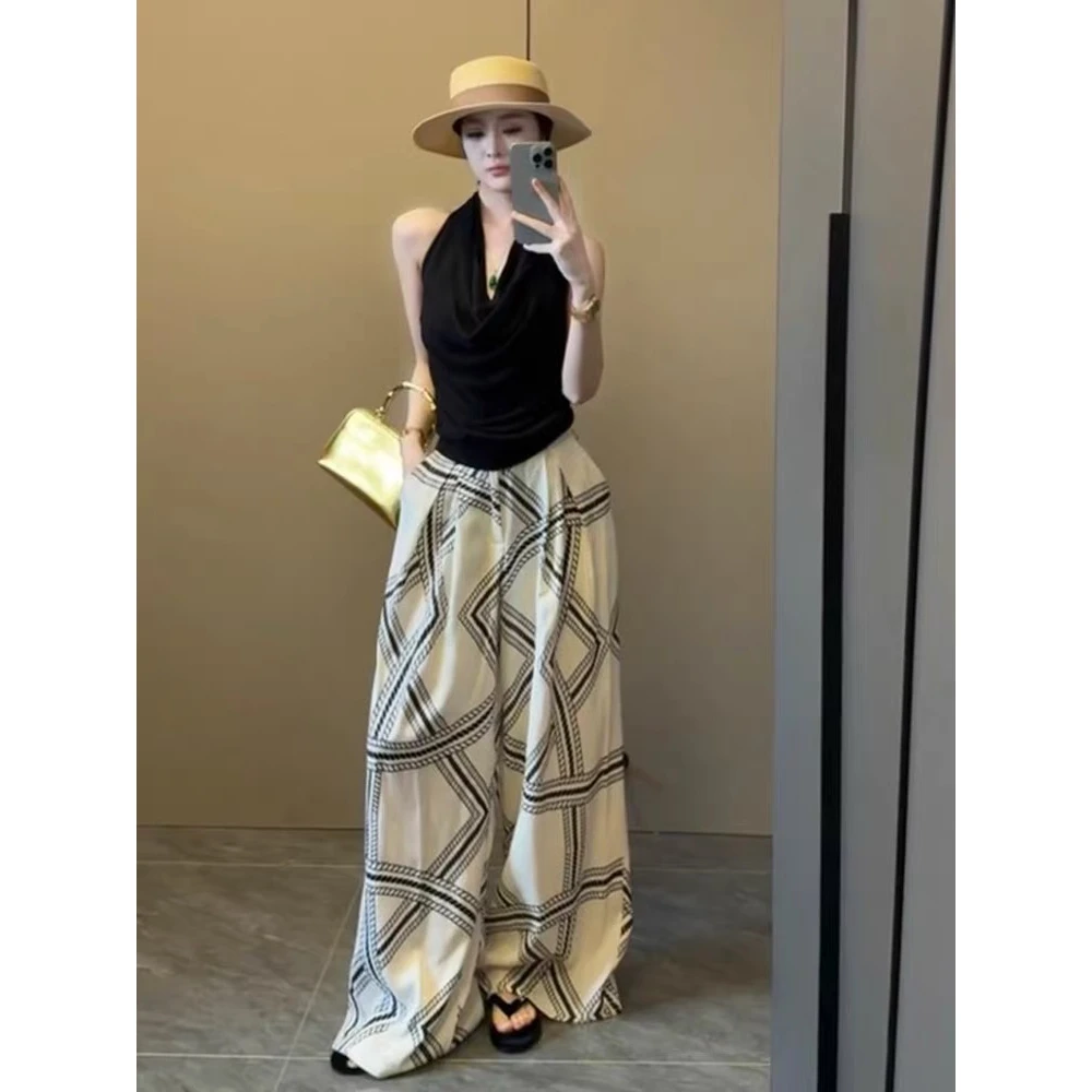 印花阔腿裤女2025夏季新款气质小众高级感时尚百搭高腰垂感休闲裤