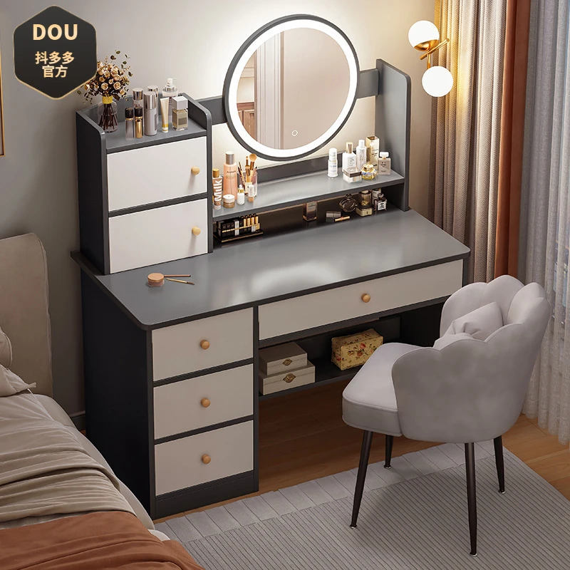 简约梳妆台卧室简约现代小型收纳柜一体小户型网红ins风化妆桌化