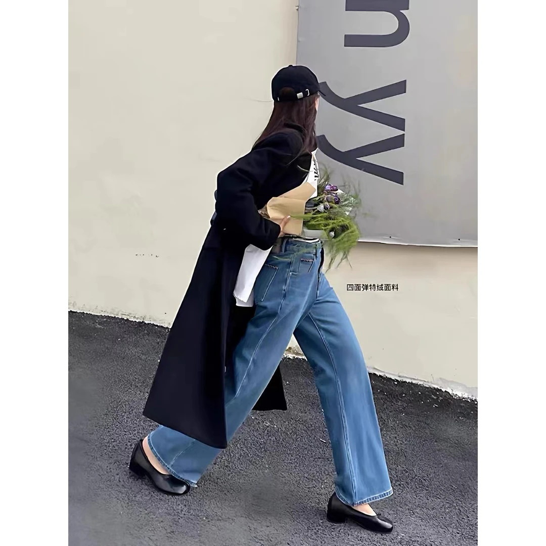 85906 莉莉 冬季森调特绒高腰十分窄版直筒阔腿牛仔裤