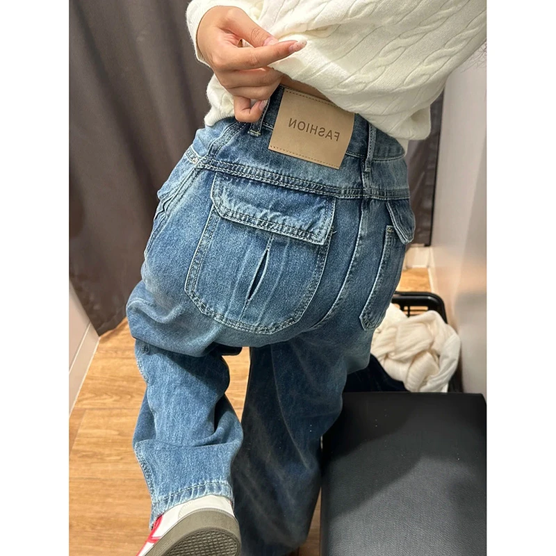 高腰弯刀阔腿牛仔裤女2025秋新款设计感显瘦直筒宽松拖地裤C287