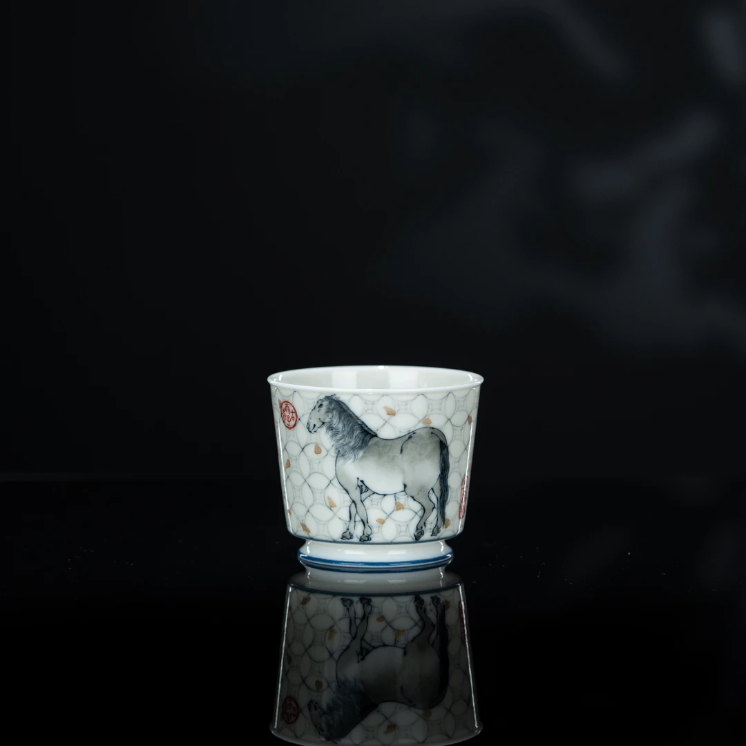 画堂春 名画 马上有钱杯 110cc 手工手绘家用茶具