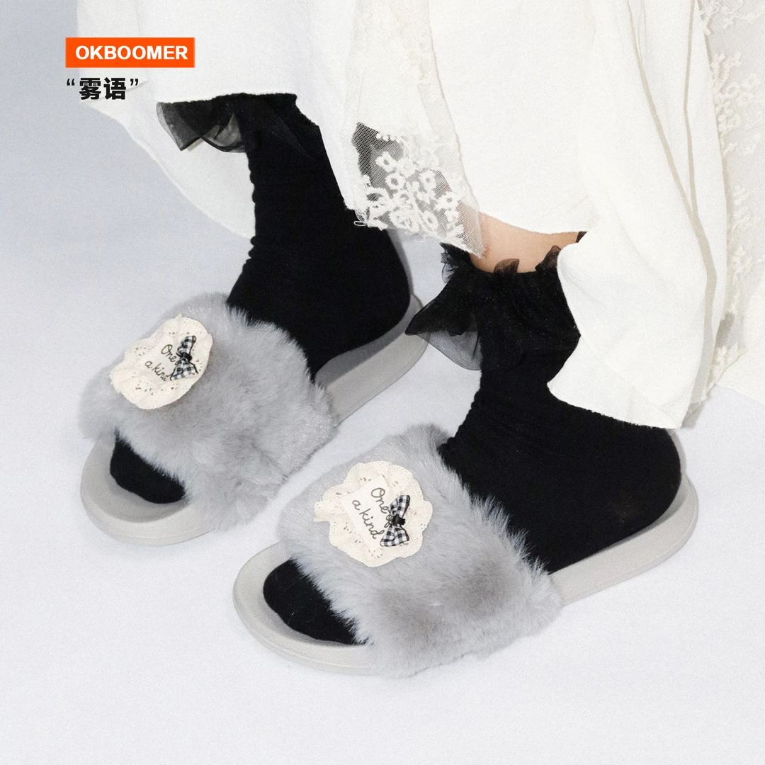 OKBOOMER雾语毛毛一字拖秋冬新款女生居家外穿防滑超火高级感拖鞋