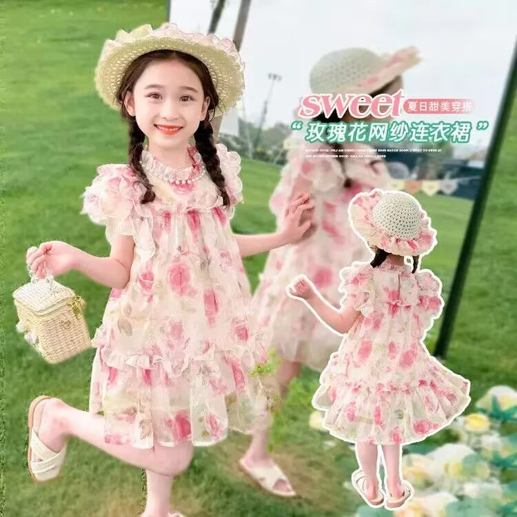 【送帽子】女童连衣裙2025新款儿童洋气飞袖夏装中大童夏季公主裙