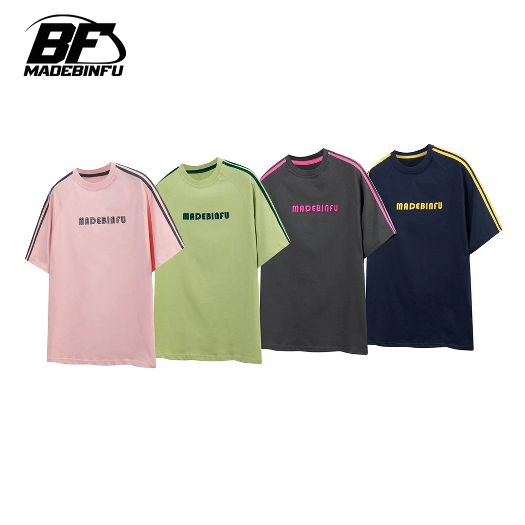 BINFU2025年春夏新款三条杠撞色短袖T恤