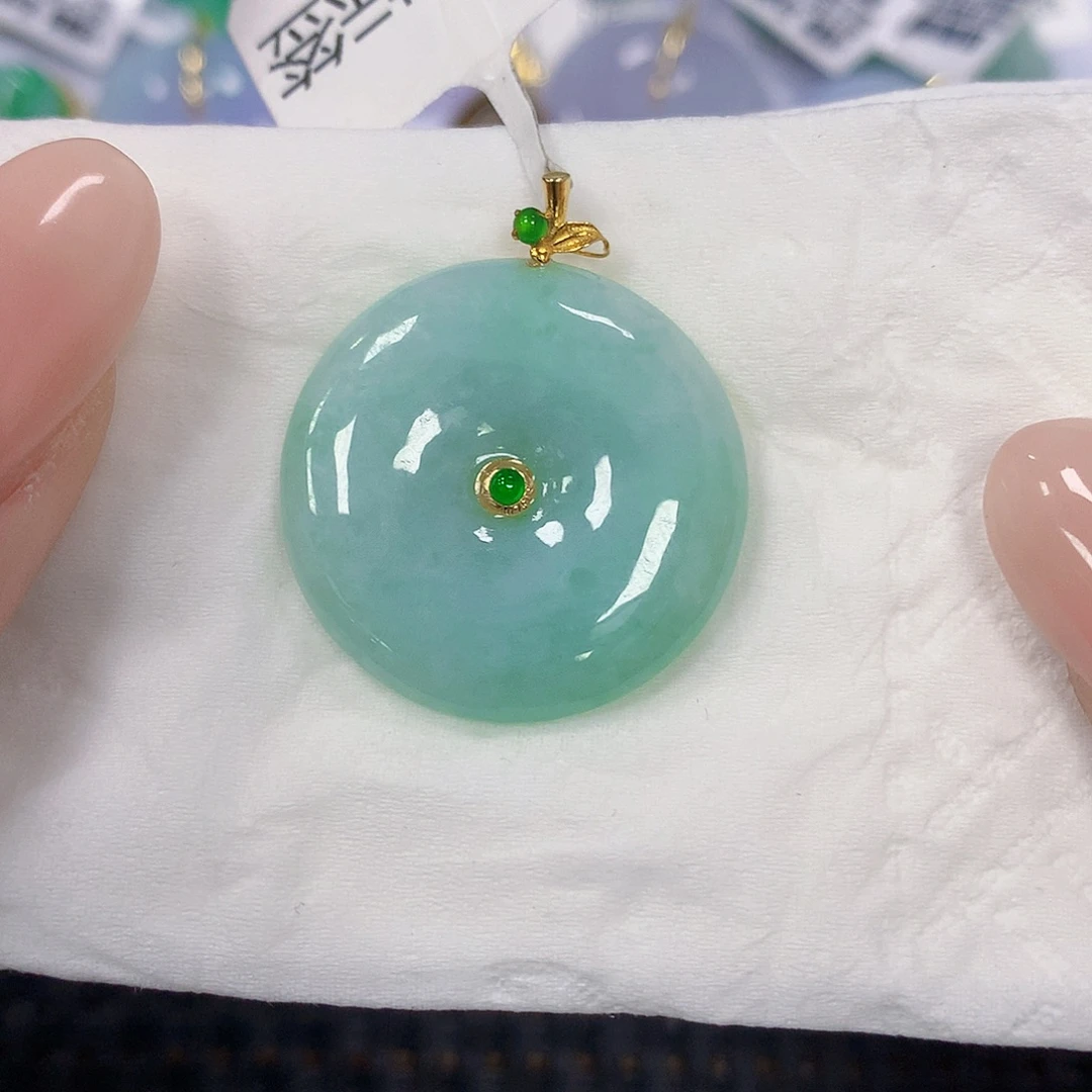 翡翠18K金镶嵌颈饰天然翡翠a货 百元以上9米证书费自理