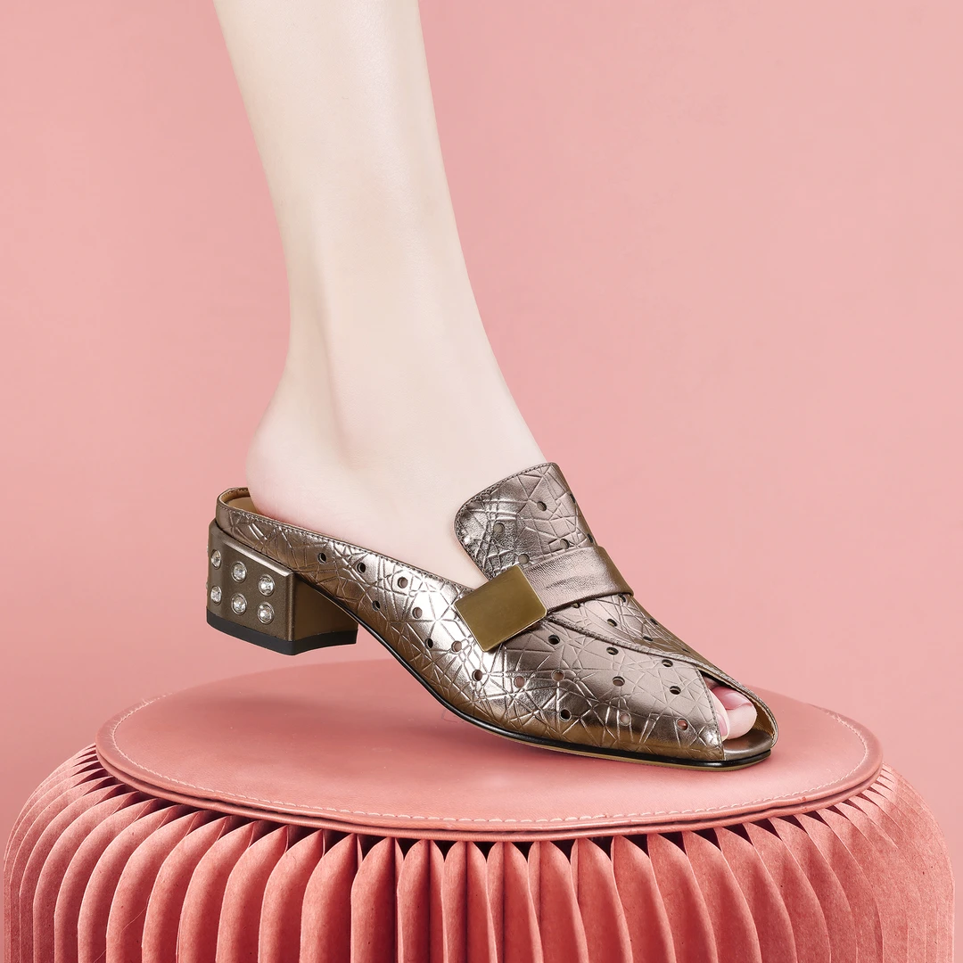 梵芮诗2025春夏新款鱼嘴轻奢时尚透气百搭时装低跟女凉拖鞋-J1251