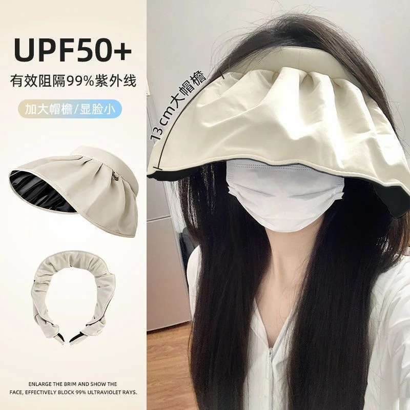 防晒帽女夏季防紫外线贝壳遮阳帽子空顶运动太阳帽调节发箍大帽檐