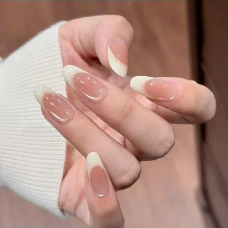 【可可慕斯】-手绘高位法式美甲猫眼腮红轻奢短款显白穿戴甲纯手工