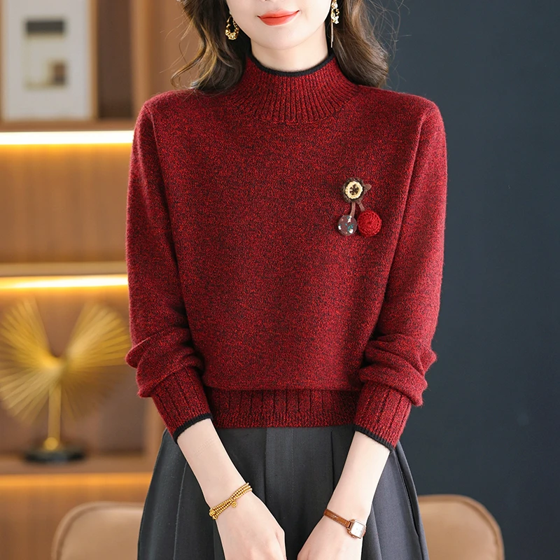 半高领宽松秋冬毛衣女2025新款洋气保暖打底衫HY-2569