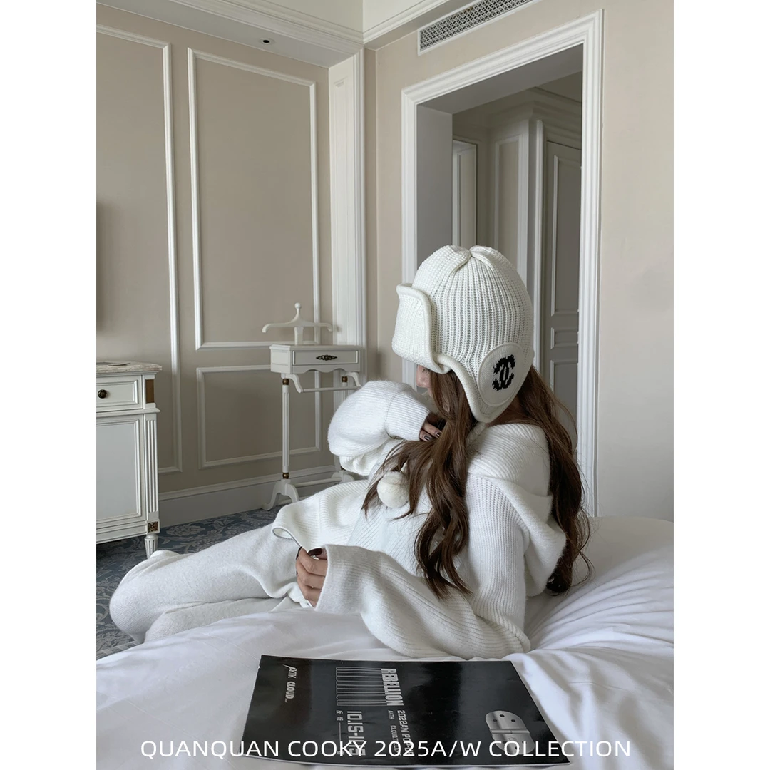 圈圈cooky 北欧周末 舒适拉链毛衣外套高腰糯米长裤套装L1138A