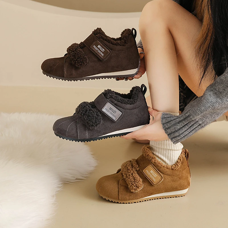 阿甘鞋2025冬季新款韩版加绒保暖磨砂皮休闲运动鞋毛毛女鞋二棉鞋