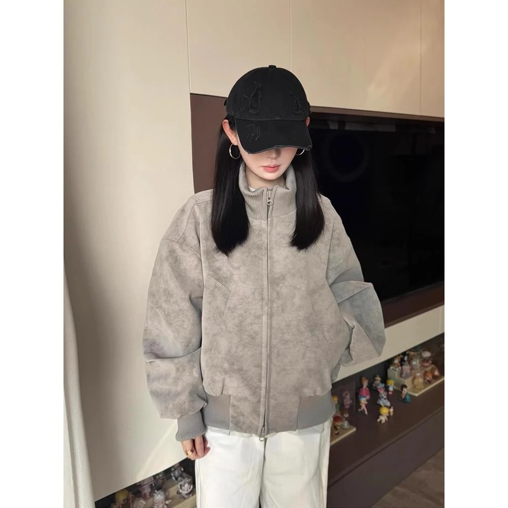 复古扎染脏脏美式飞行夹克男春秋cleanfit短款外套廓形情侣棒球服
