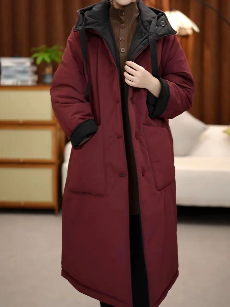韩版宽松两面穿连帽棉服女2025冬季新款中长款减龄保暖加厚外套潮