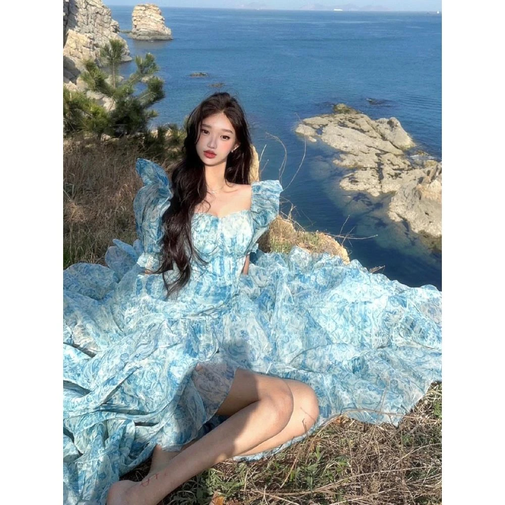 Mm茶歇法式气质海边度假欧根纱连衣裙仙女超仙高级感公主长裙