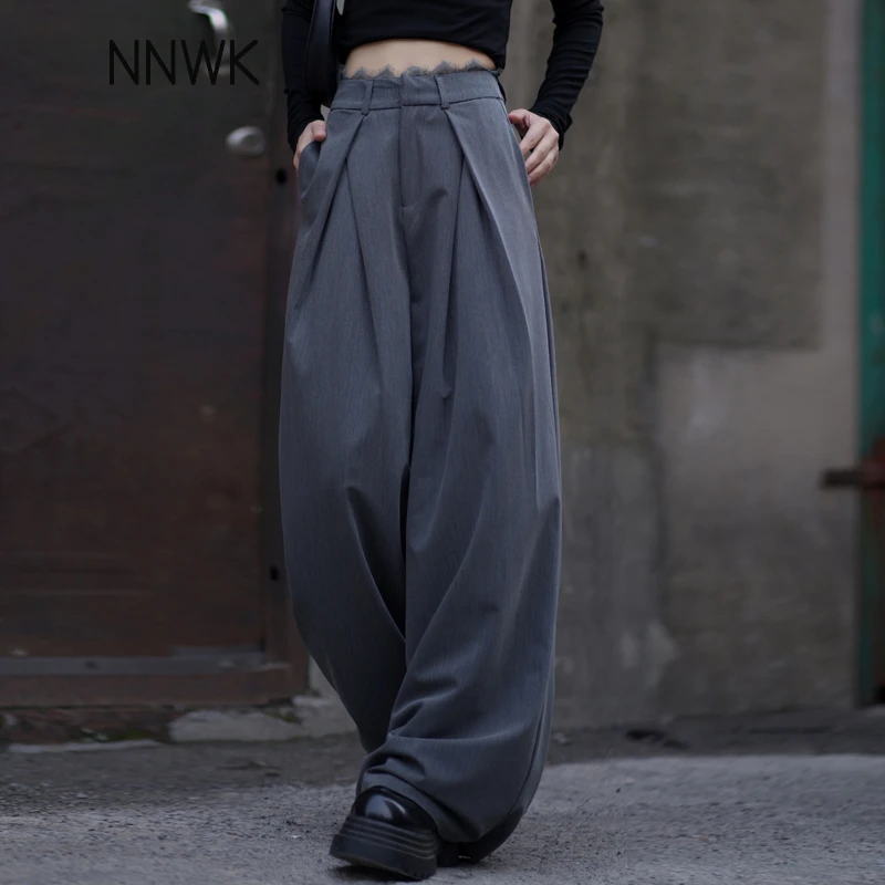 灰色女款裤子2025新款今年流行爆款阔腿裤西装裤垂感高级感直筒裤