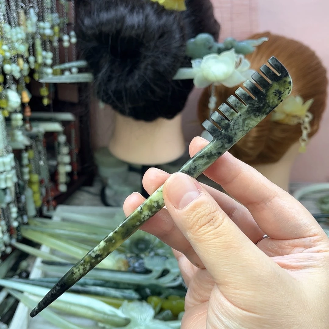 蛇纹石玉发饰未镶嵌长度17.5厘米左右