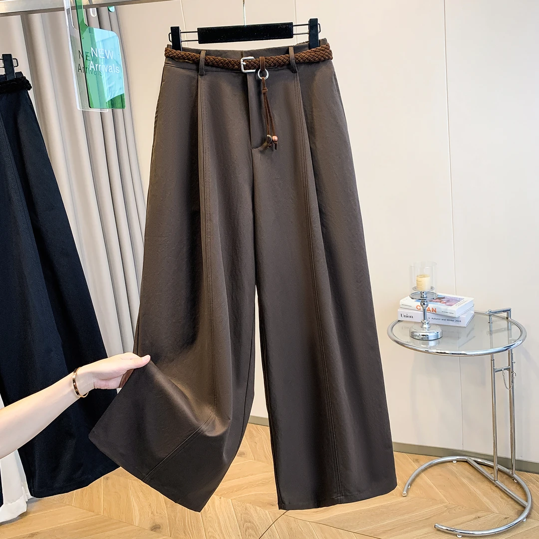 大码秋季时尚新款简约显瘦高腰直筒裤女宽松显瘦百搭休闲阔腿裤女