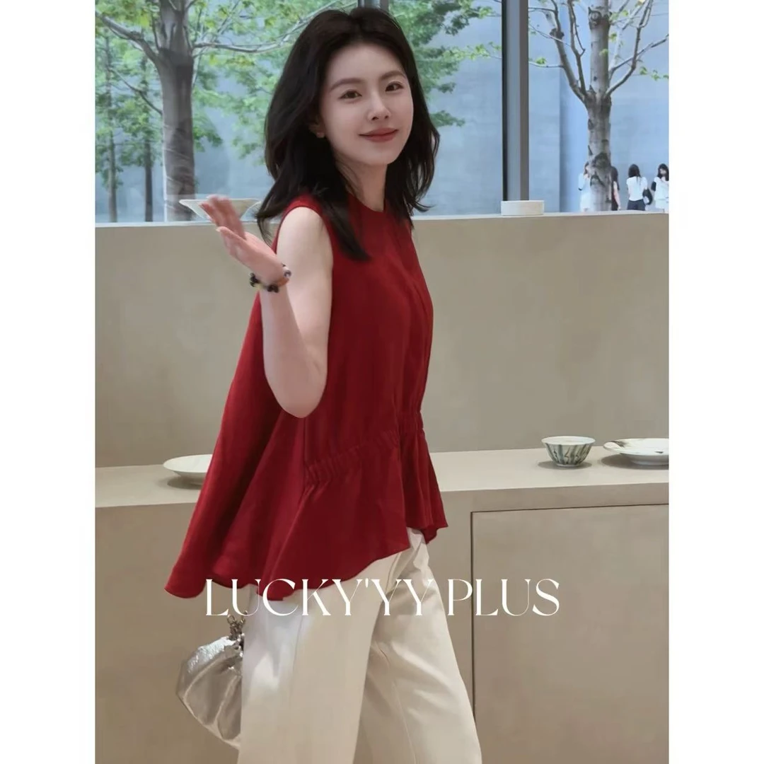 LUCKYYY  高品定制满分亚麻设计感氛围感无袖上衣 B1671