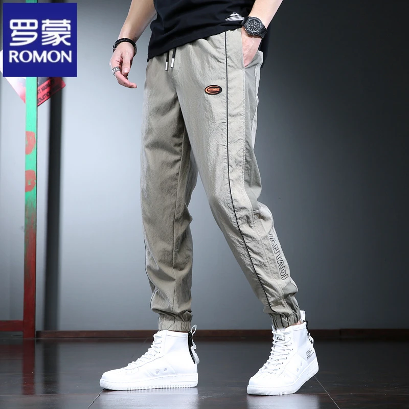 罗蒙高端冰丝休闲裤男秋冬新款宽松抽绳束脚裤潮流运动卫裤跑步裤