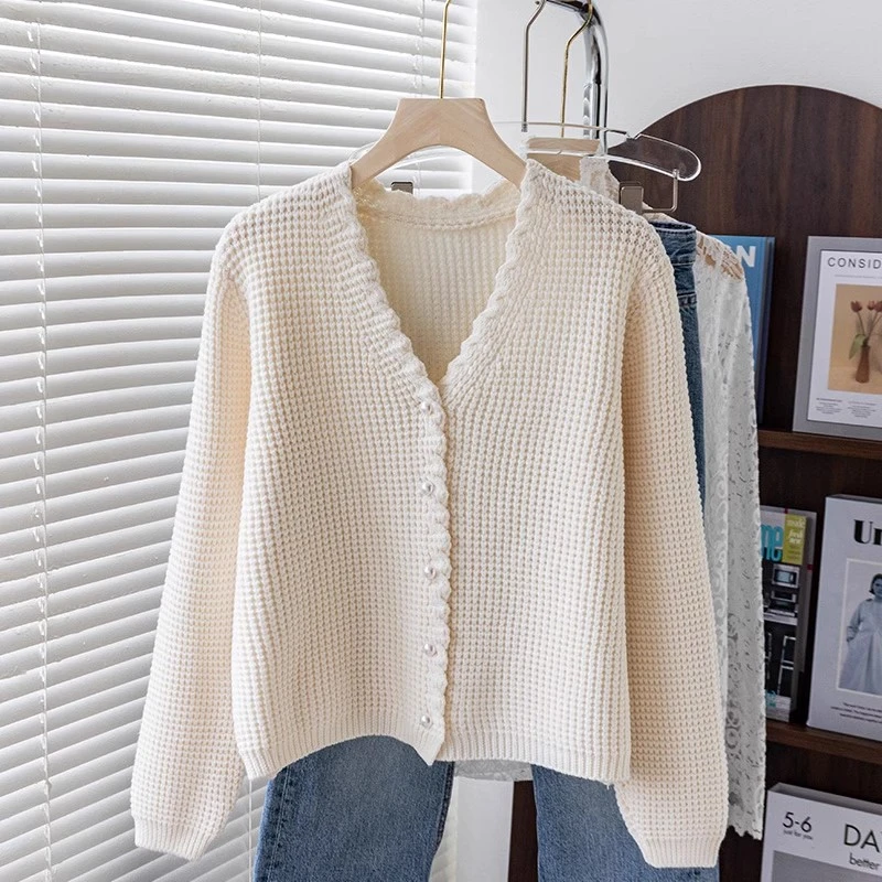 针织开衫女宽松小香风外穿毛线衣白色毛衣外套2025春秋新款上衣