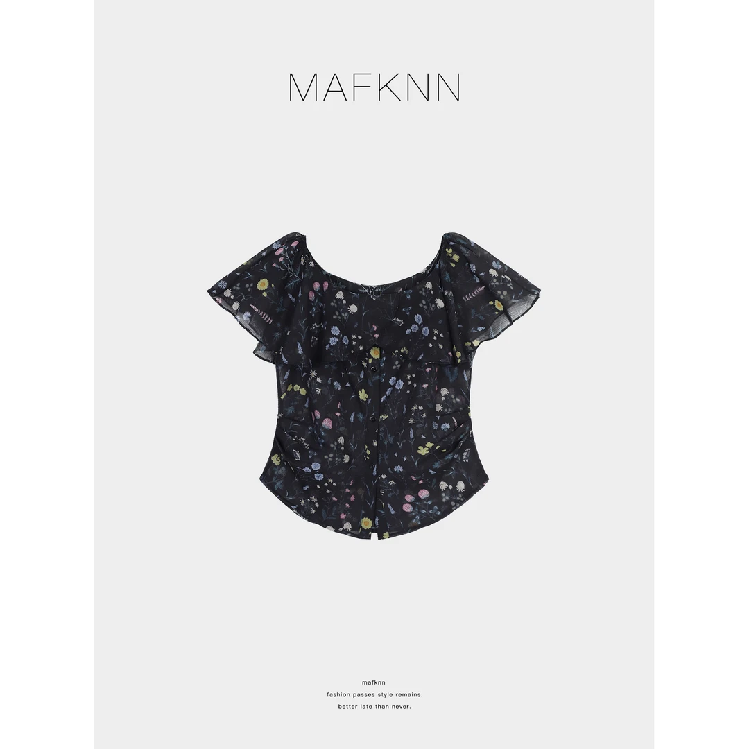 MAFKNN/玛肯时尚休闲简约纯色百搭碎花夏季小衫上衣MK12839